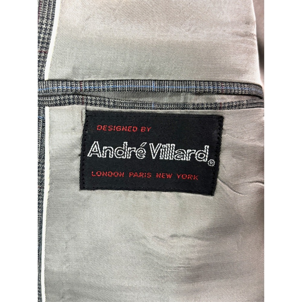 vtg 90s Andre Villard 44S 38x27 2pc Pant Suit Wool Gray Glen Plaid Pleated - Picture 6 of 16